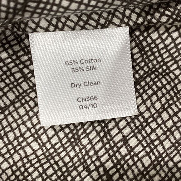 Talbots 6P petite sleeveless shell top ruffle front brown & white silky dressy - Picture 4 of 5